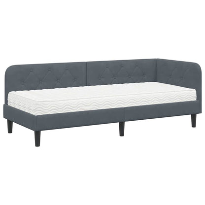 Hoekbedframe met matras Donkergrijs 80 x 200 cm Fluweel