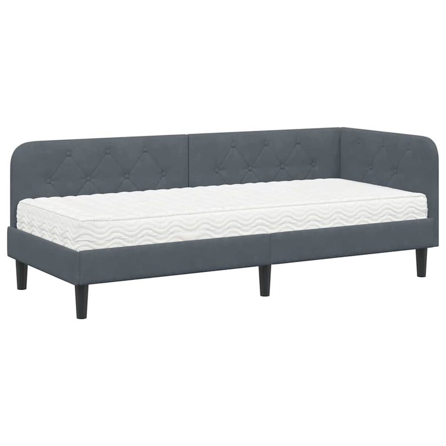 Hoekbedframe met matras Donkergrijs 80 x 200 cm Fluweel