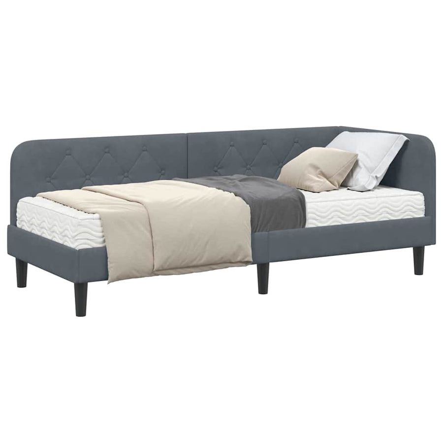 Hoekbedframe met matras Donkergrijs 80 x 200 cm Fluweel