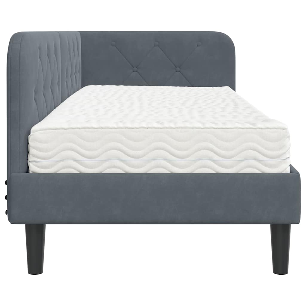Hoekbedframe met matras Donkergrijs 80 x 200 cm Fluweel