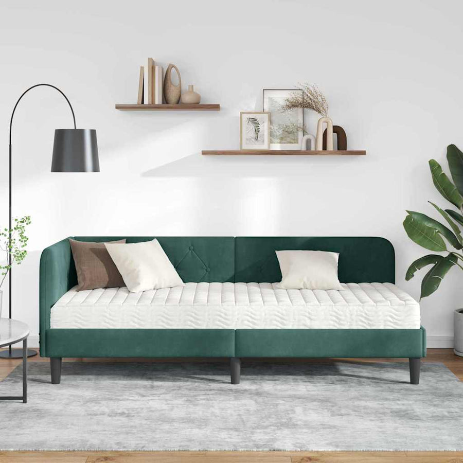 Hoekbedframe met matras Donkergroen 80 x 200 cm Fluweel