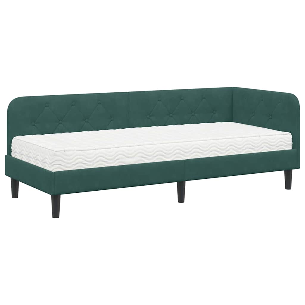Hoekbedframe met matras Donkergroen 80 x 200 cm Fluweel