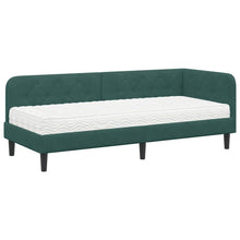 Hoekbedframe met matras Donkergroen 80 x 200 cm Fluweel