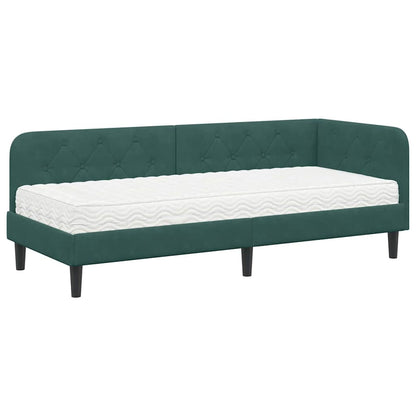 Hoekbedframe met matras Donkergroen 80 x 200 cm Fluweel