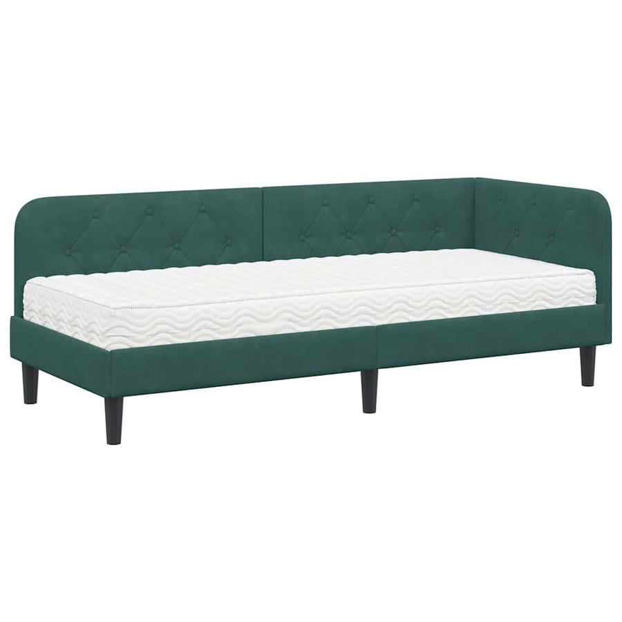 Hoekbedframe met matras Donkergroen 80 x 200 cm Fluweel