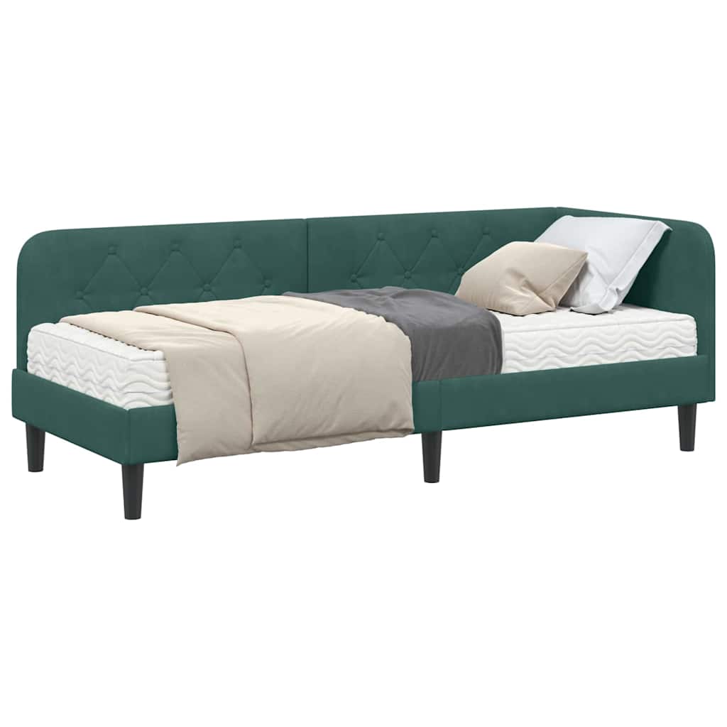 Hoekbedframe met matras Donkergroen 80 x 200 cm Fluweel