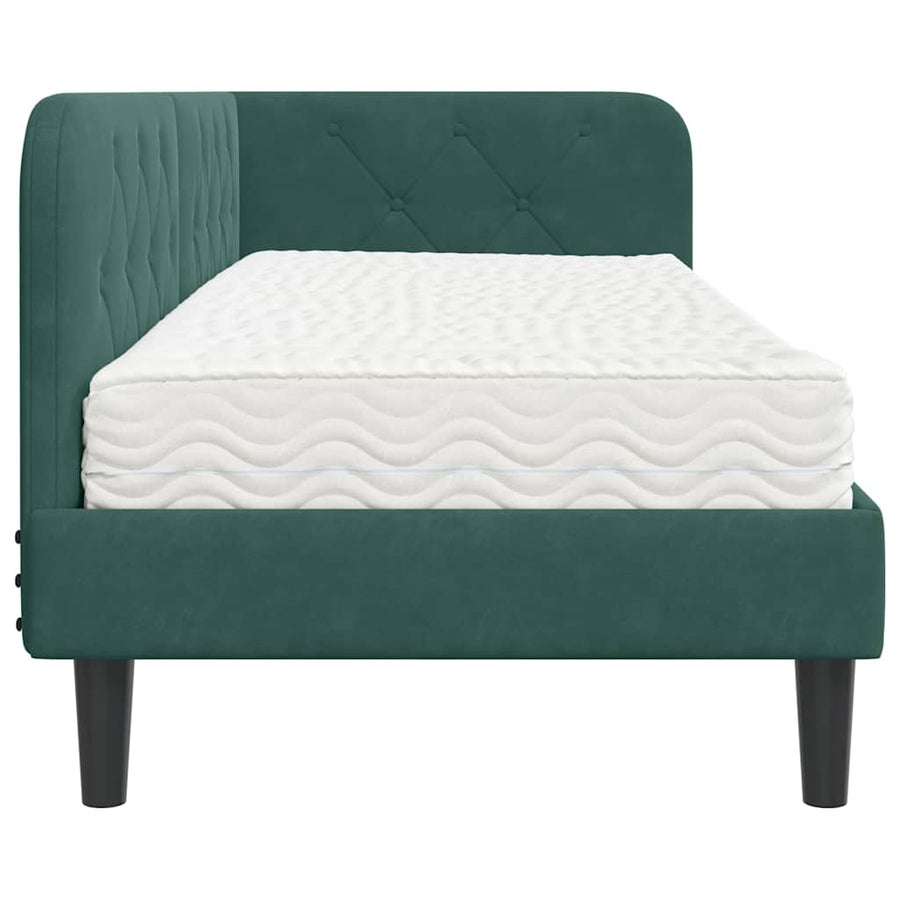 Hoekbedframe met matras Donkergroen 80 x 200 cm Fluweel