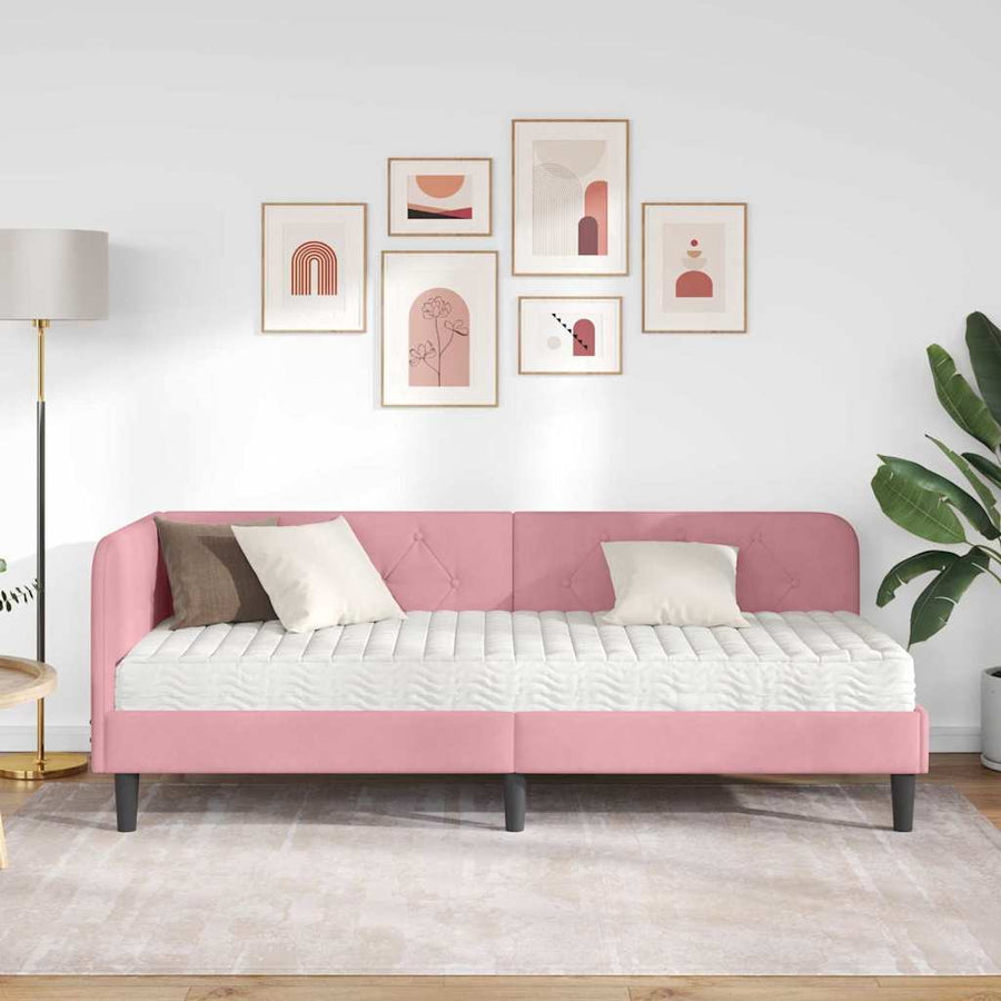 Hoekbedframe met matras met hoofdeinde Roze 80 x 200 cm Fluweel