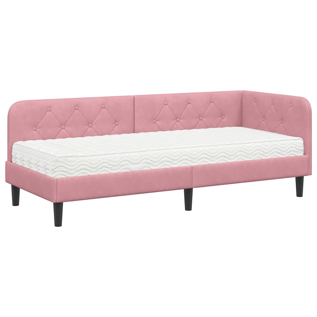 Hoekbedframe met matras met hoofdeinde Roze 80 x 200 cm Fluweel