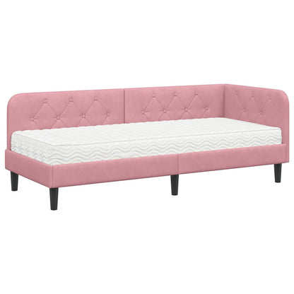 Hoekbedframe met matras met hoofdeinde Roze 80 x 200 cm Fluweel
