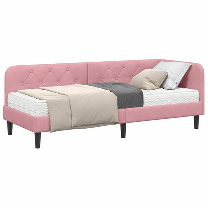 Hoekbedframe met matras met hoofdeinde Roze 80 x 200 cm Fluweel