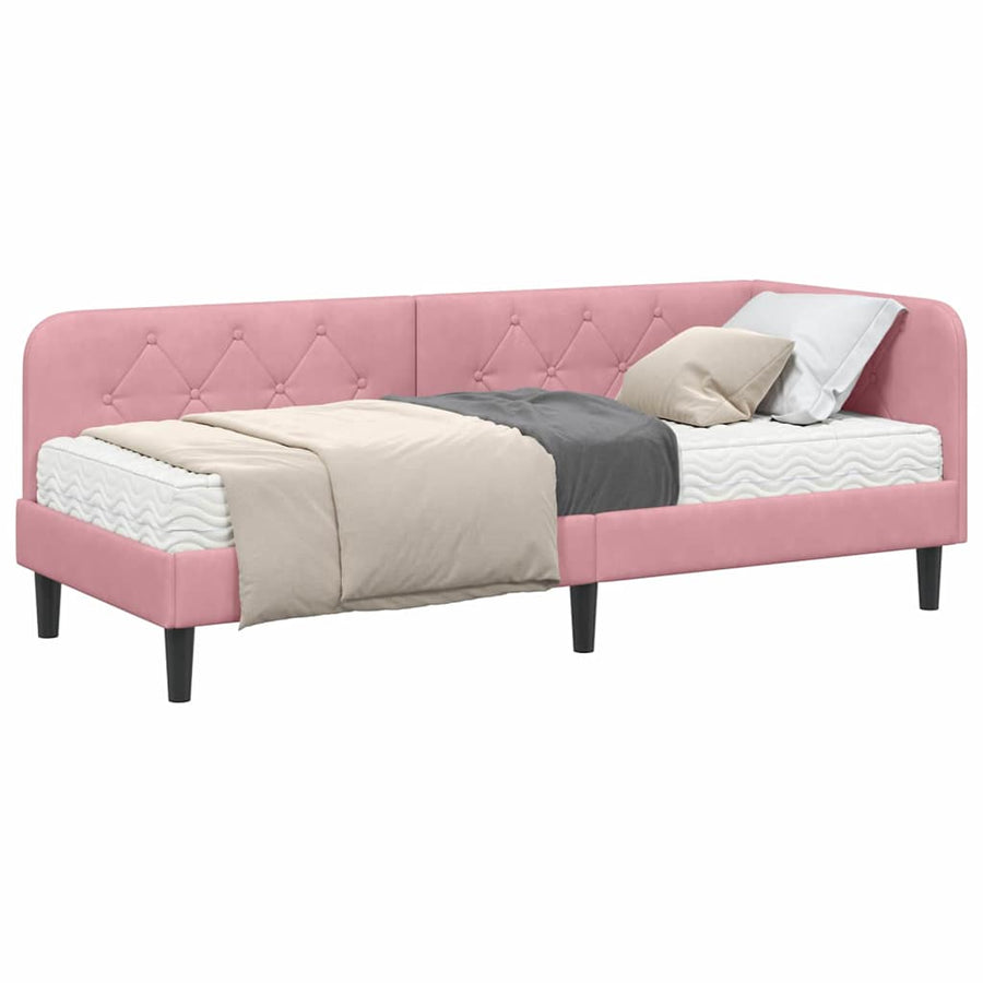 Hoekbedframe met matras met hoofdeinde Roze 80 x 200 cm Fluweel