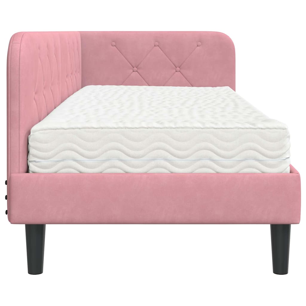 Hoekbedframe met matras met hoofdeinde Roze 80 x 200 cm Fluweel