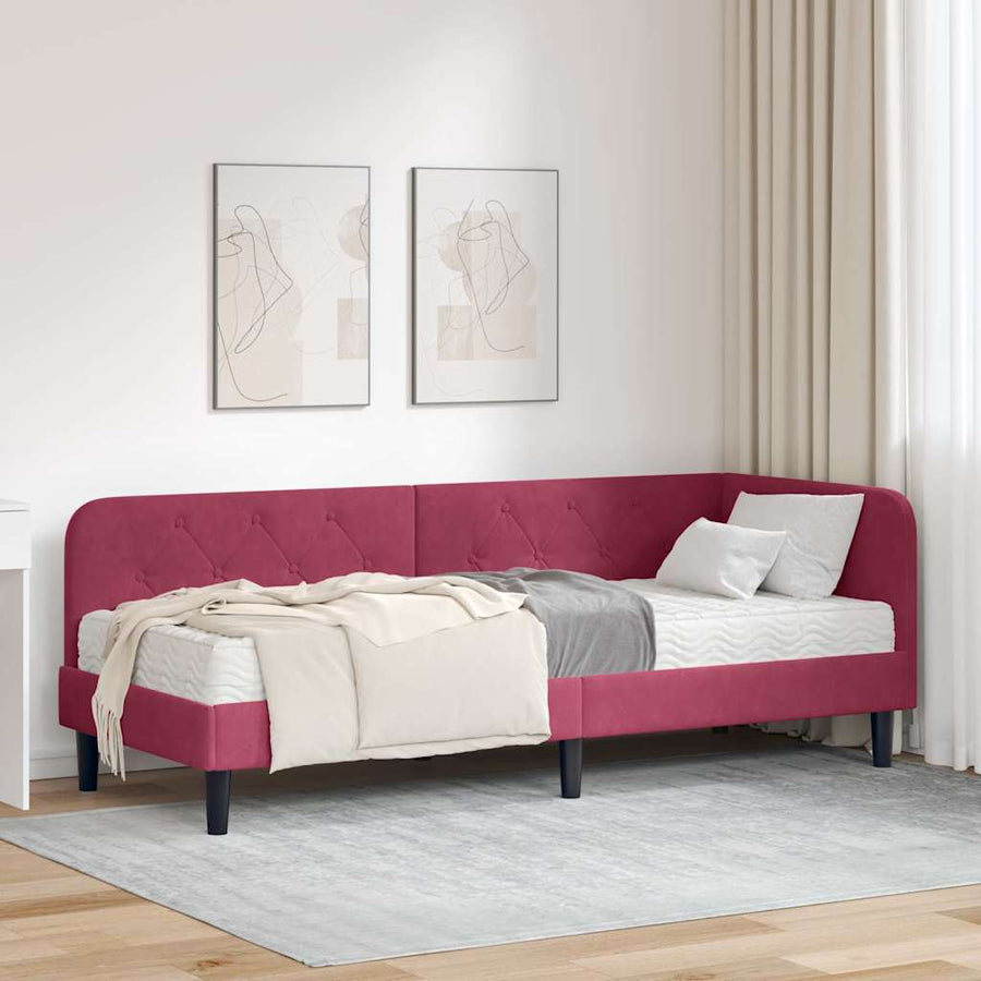 Hoekbedframe met matras Wijnrood 80 x 200 cm Fluweel