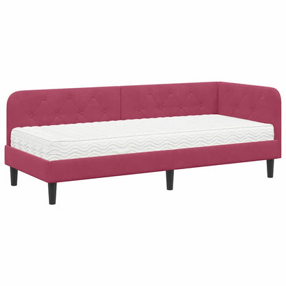 Hoekbedframe met matras Wijnrood 80 x 200 cm Fluweel