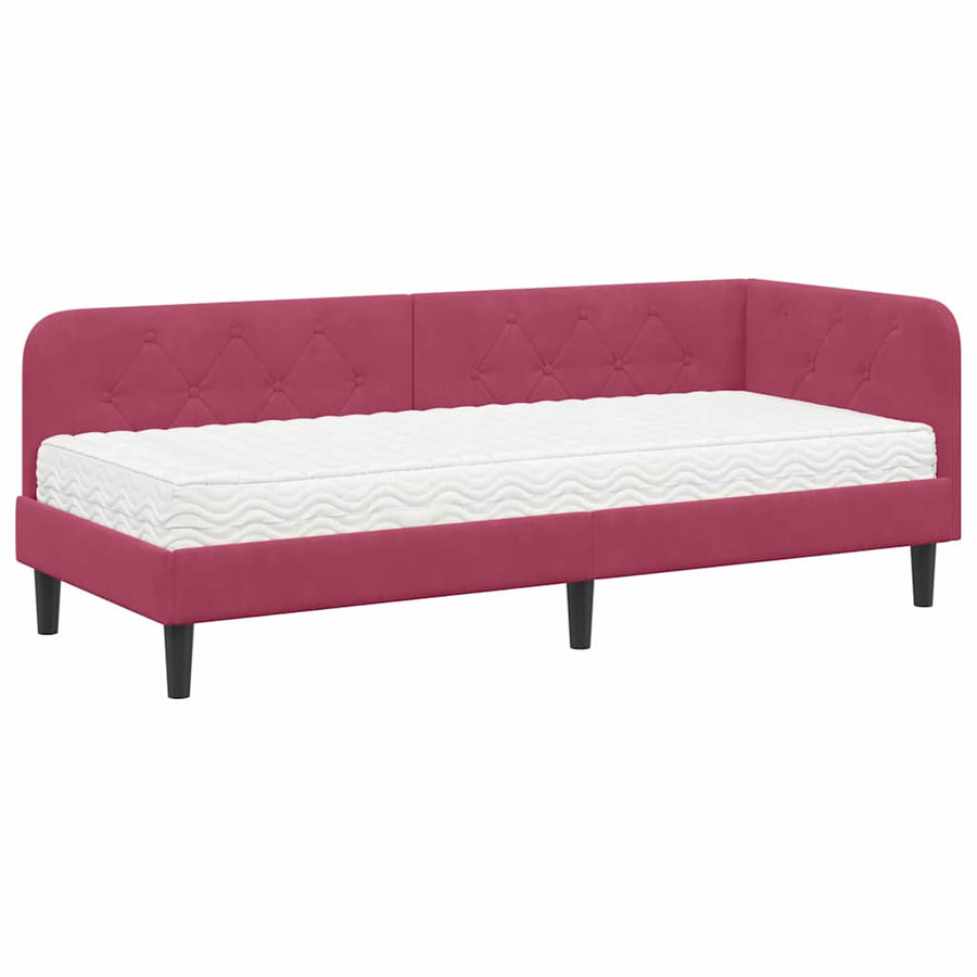 Hoekbedframe met matras Wijnrood 80 x 200 cm Fluweel