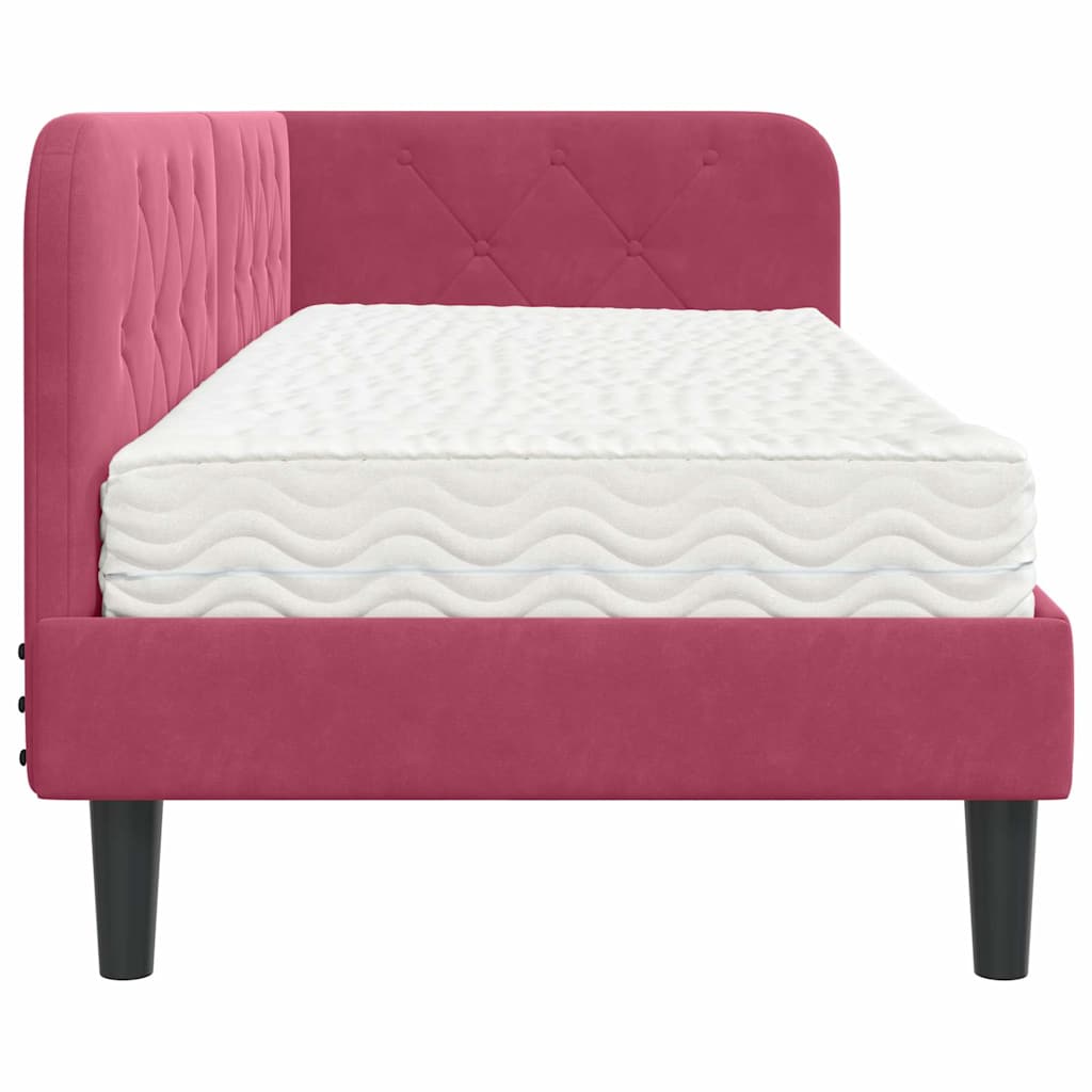 Hoekbedframe met matras Wijnrood 80 x 200 cm Fluweel