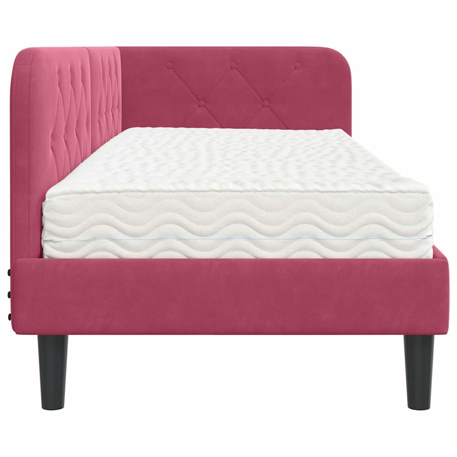 Hoekbedframe met matras Wijnrood 80 x 200 cm Fluweel