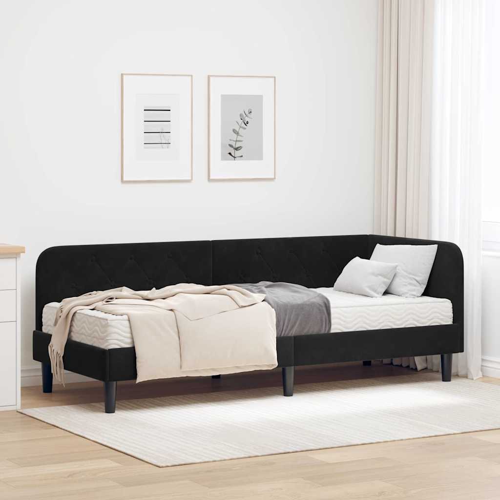 Hoekbedframe met matras Zwart 80 x 200 cm Fluweel