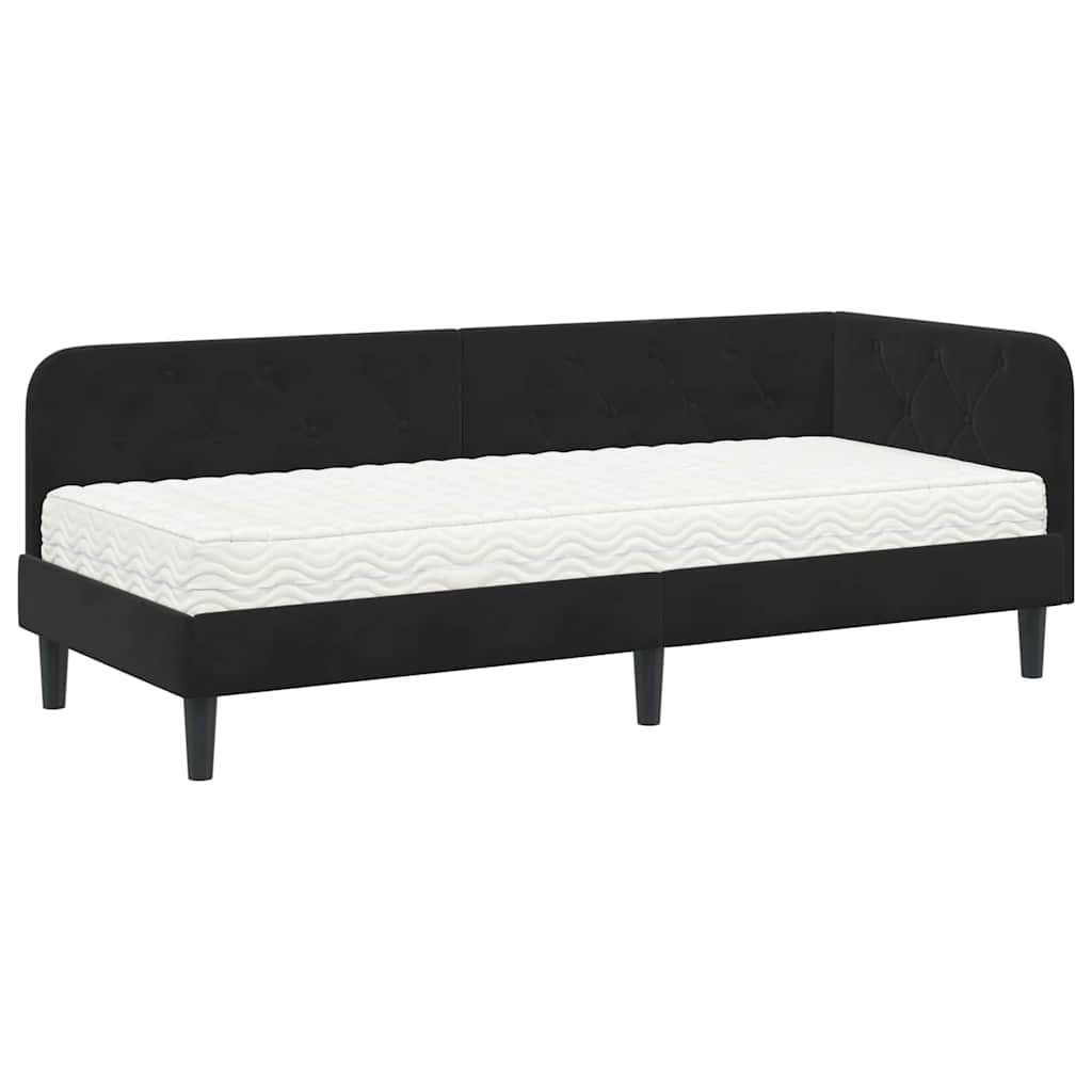 Hoekbedframe met matras Zwart 80 x 200 cm Fluweel