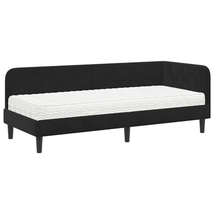 Hoekbedframe met matras Zwart 80 x 200 cm Fluweel