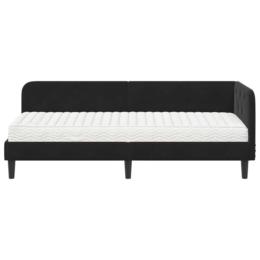 Hoekbedframe met matras Zwart 80 x 200 cm Fluweel