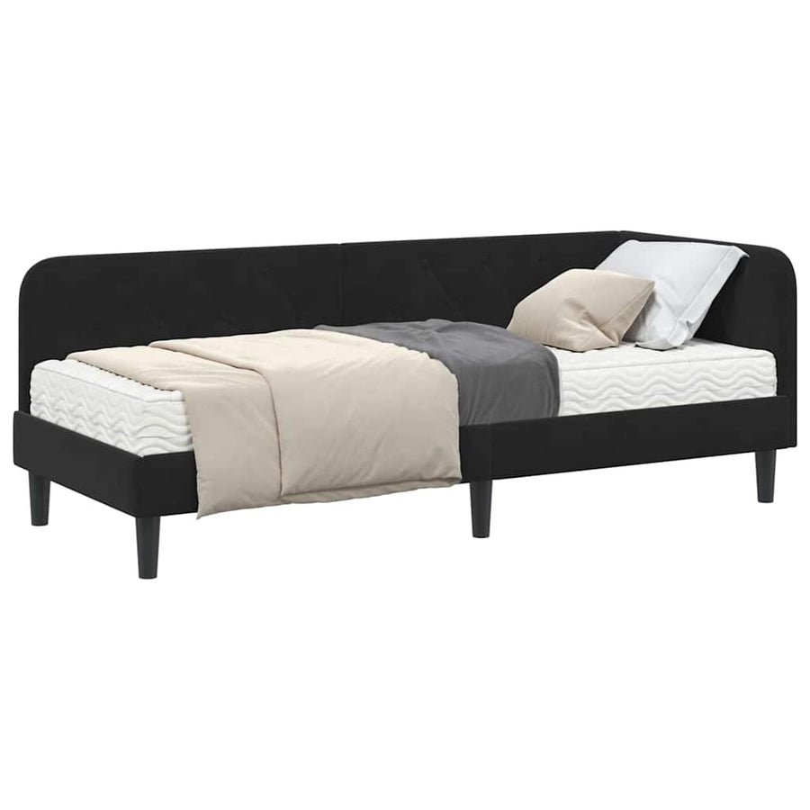 Hoekbedframe met matras Zwart 80 x 200 cm Fluweel