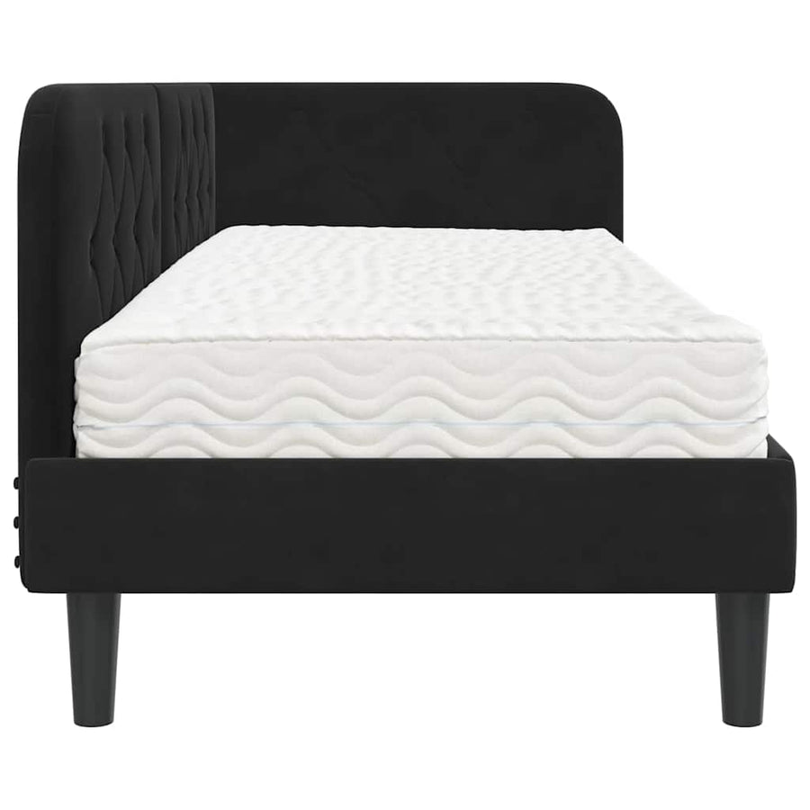Hoekbedframe met matras Zwart 80 x 200 cm Fluweel