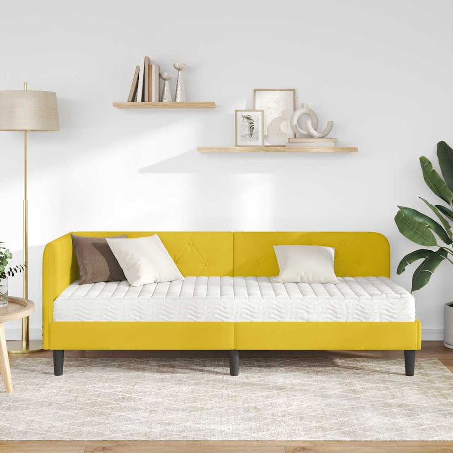 Hoekbedframe met matras met hoofdeinde Geel 80 x 200 cm Fluweel