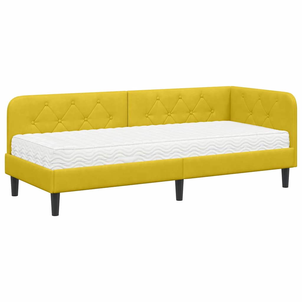 Hoekbedframe met matras met hoofdeinde Geel 80 x 200 cm Fluweel