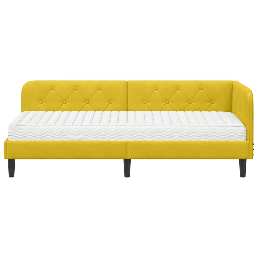 Hoekbedframe met matras met hoofdeinde Geel 80 x 200 cm Fluweel