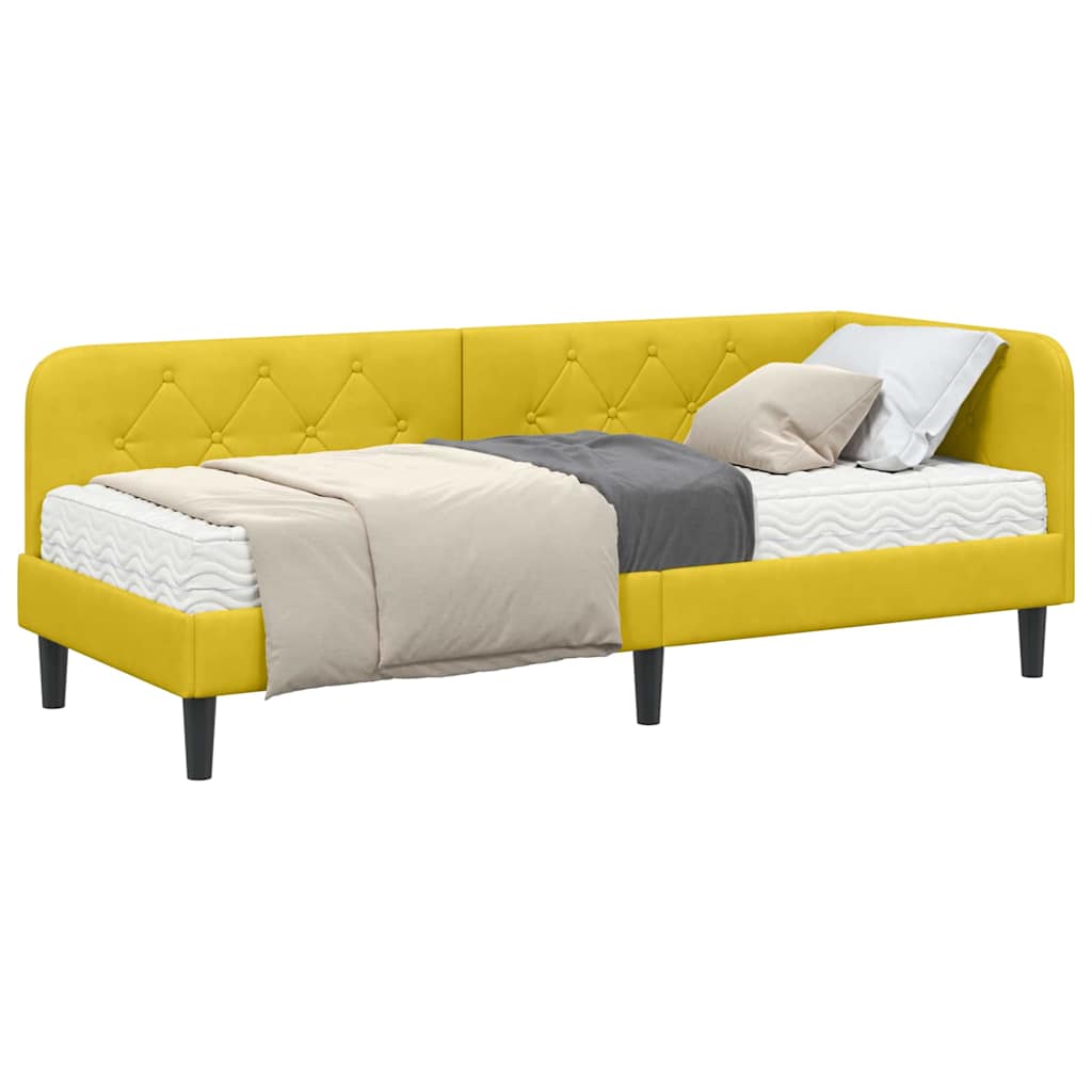 Hoekbedframe met matras met hoofdeinde Geel 80 x 200 cm Fluweel