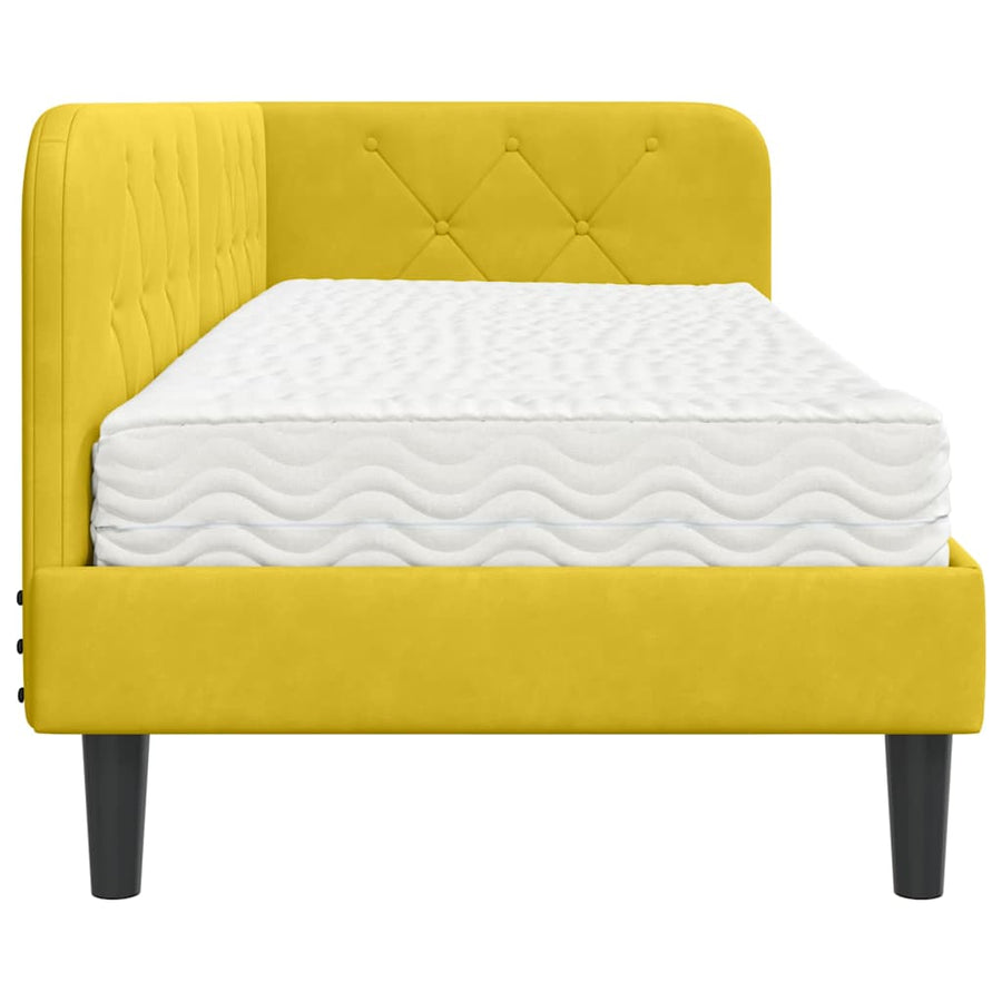 Hoekbedframe met matras met hoofdeinde Geel 80 x 200 cm Fluweel