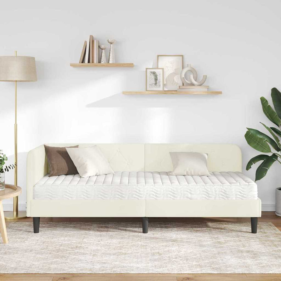 Hoekbedframe met matras Crème 80 x 200 cm Fluweel