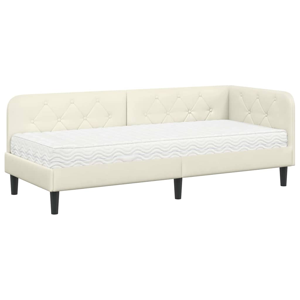 Hoekbedframe met matras Crème 80 x 200 cm Fluweel