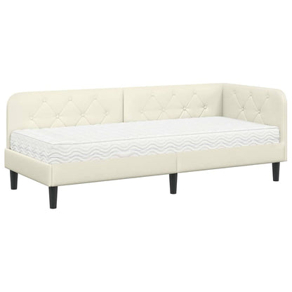 Hoekbedframe met matras Crème 80 x 200 cm Fluweel