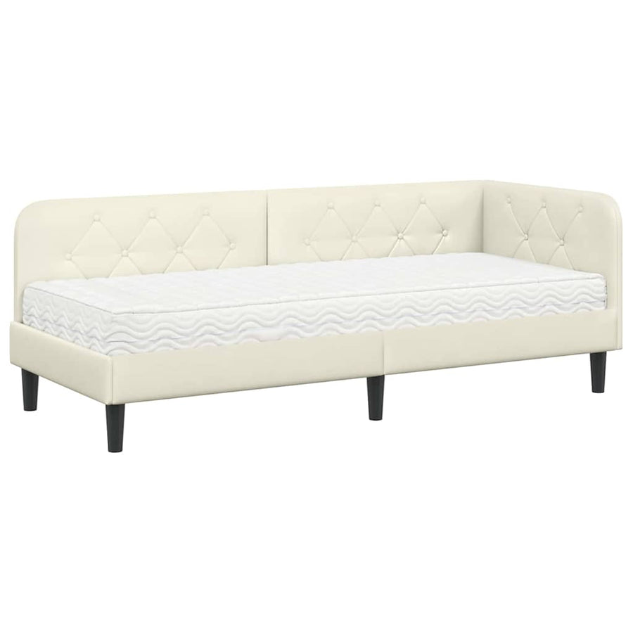 Hoekbedframe met matras Crème 80 x 200 cm Fluweel