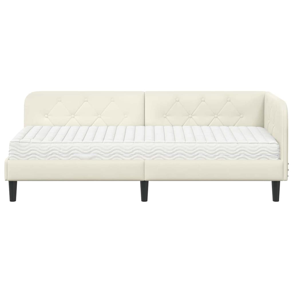 Hoekbedframe met matras Crème 80 x 200 cm Fluweel