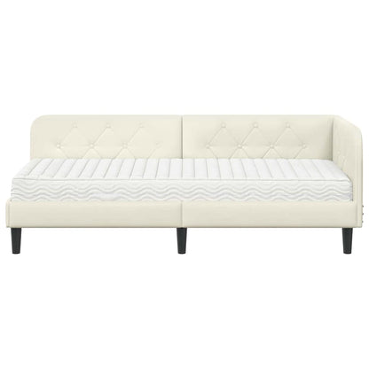 Hoekbedframe met matras Crème 80 x 200 cm Fluweel
