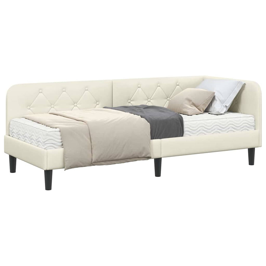 Hoekbedframe met matras Crème 80 x 200 cm Fluweel