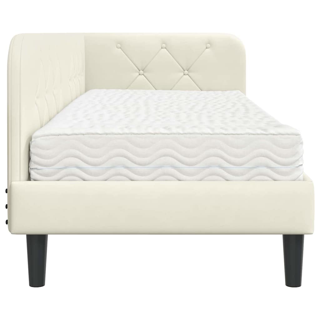 Hoekbedframe met matras Crème 80 x 200 cm Fluweel