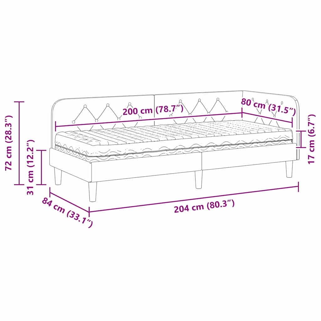 Hoekbedframe met matras Crème 80 x 200 cm Fluweel