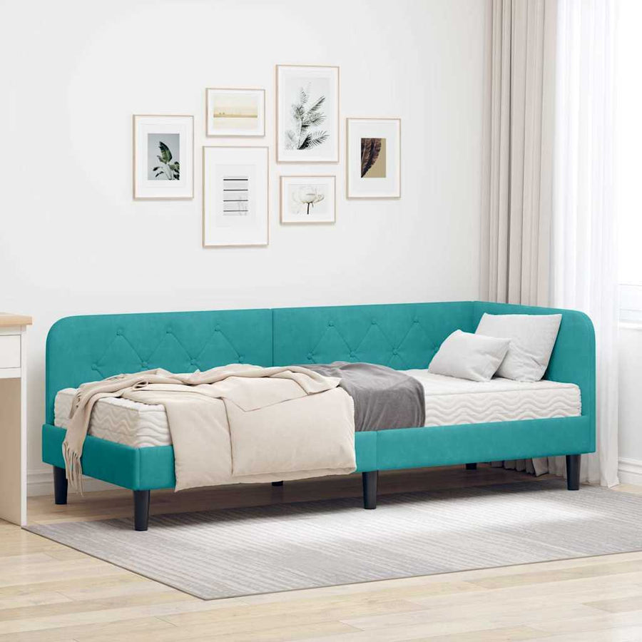 Hoekbedframe met matras Turquoise 80 x 200 cm Fluweel