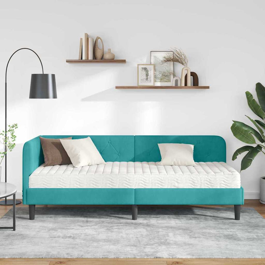 Hoekbedframe met matras Turquoise 80 x 200 cm Fluweel