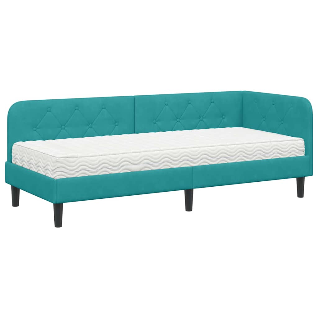 Hoekbedframe met matras Turquoise 80 x 200 cm Fluweel