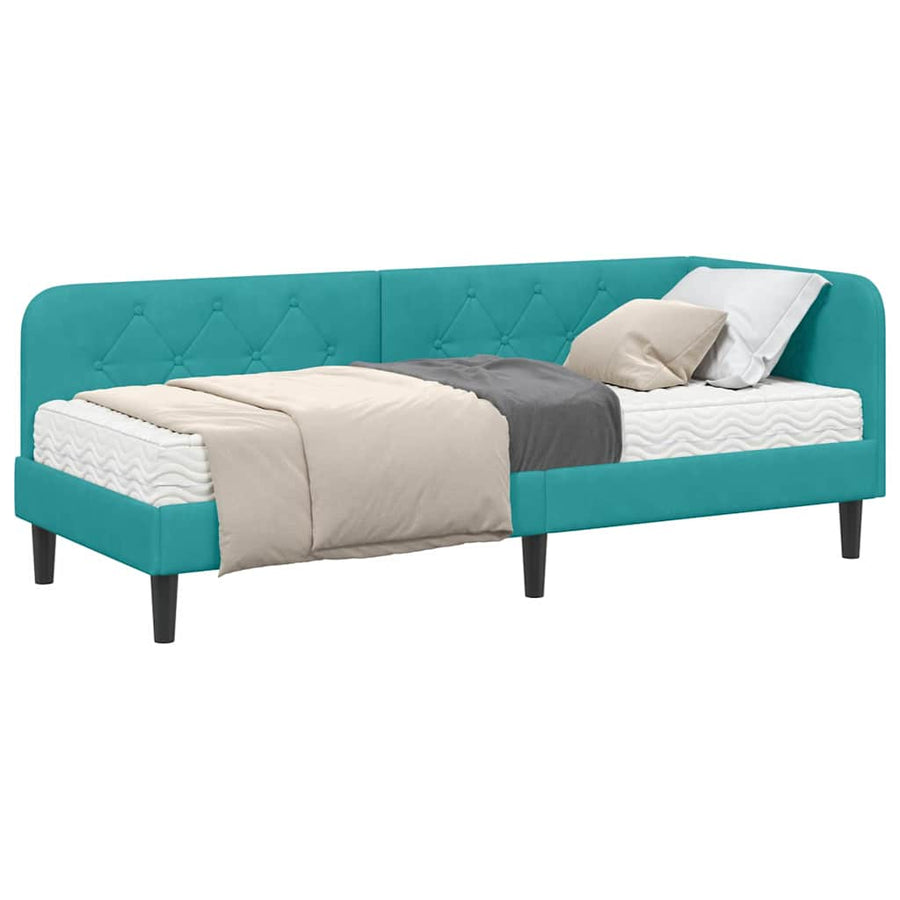 Hoekbedframe met matras Turquoise 80 x 200 cm Fluweel