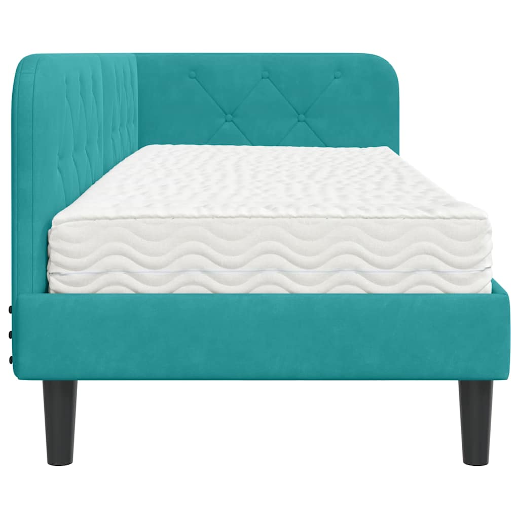 Hoekbedframe met matras Turquoise 80 x 200 cm Fluweel