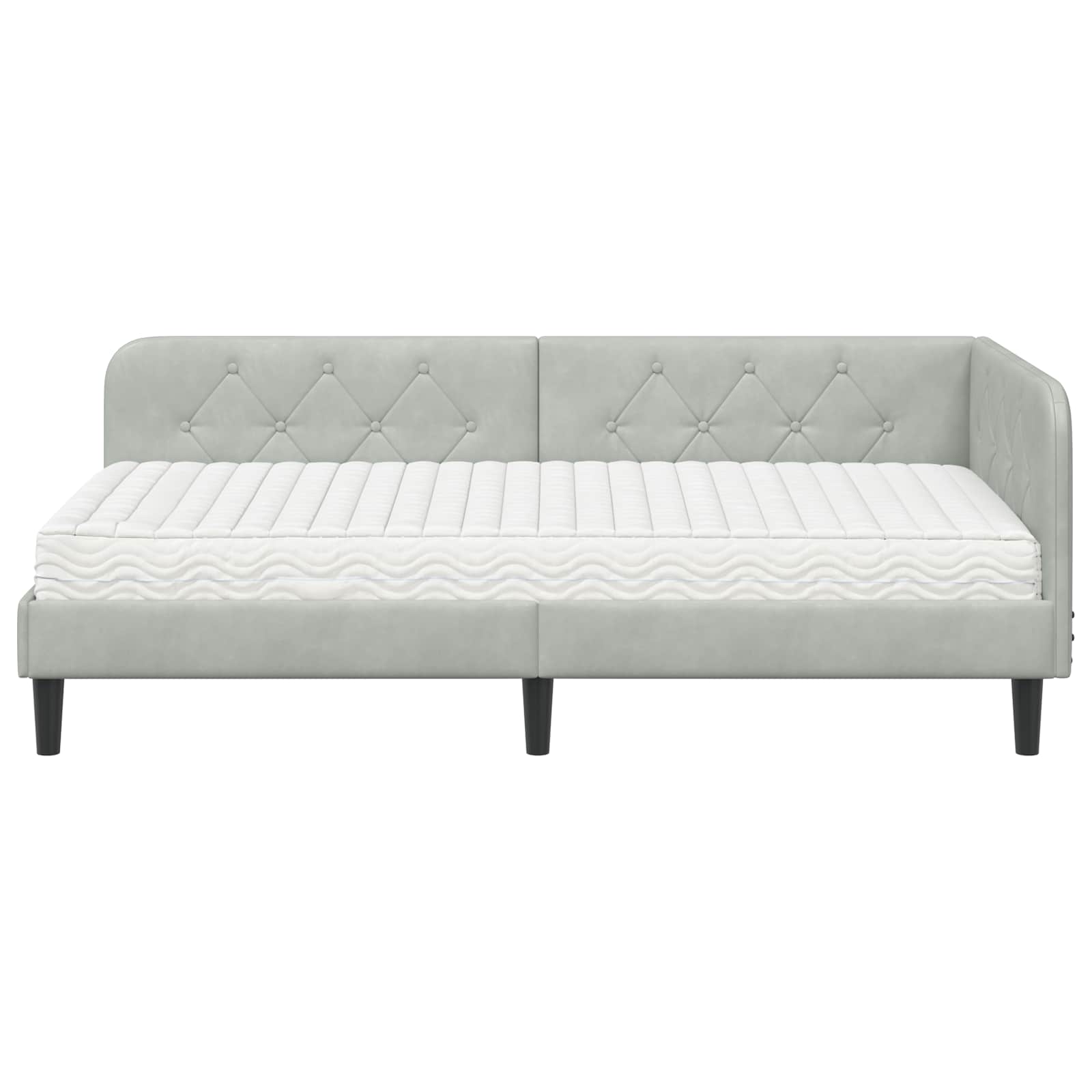 Hoekbedframe met matras Lichtgrijs 90 x 190 cm Fluweel