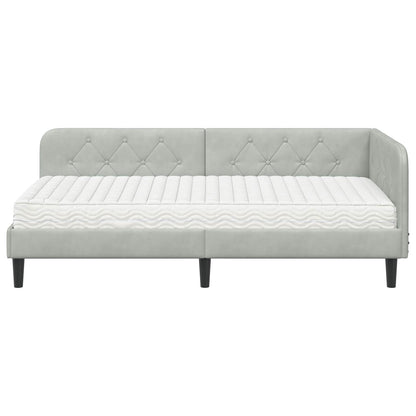 Hoekbedframe met matras Lichtgrijs 90 x 190 cm Fluweel