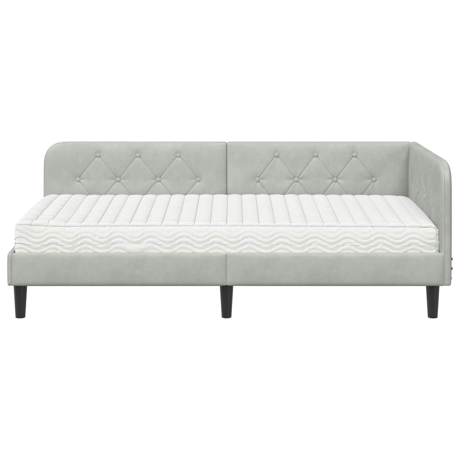 Hoekbedframe met matras Lichtgrijs 90 x 190 cm Fluweel